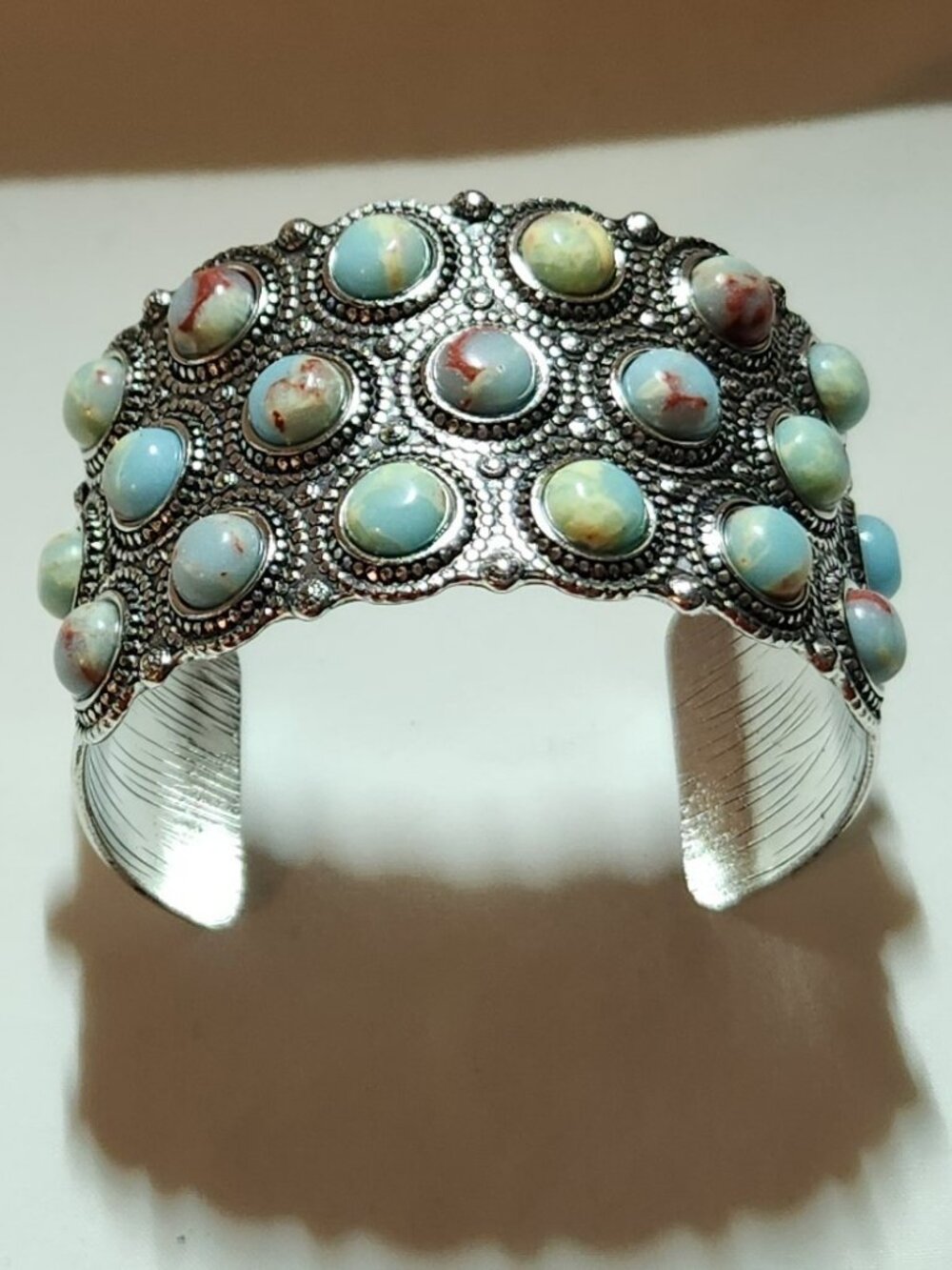 3 FOR $18 Pretty silver tone faux turquoise cuff bracelet NIP